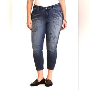 Torrid Girlfriend Cropped Jeans - Dark Wash with Doodle Art - 22W